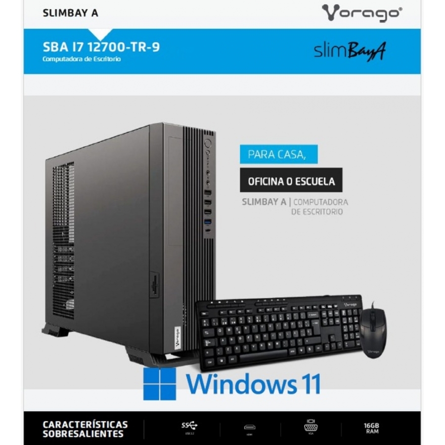 COMPUTADORA VORAGO SLIMBAY A CORE I7 12700 16GB 512GB M.2 NODVD WIN TRIAL KMS-104 - Vorago