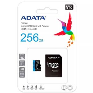 MEMORIA ADATA MICRO SDHC/SDXC 256GB UHS-I 100MB/25MB CLASE 10 V10 A1 C/ADAPTADOR AUSDX256GUICL10A1-RA1 - Adata