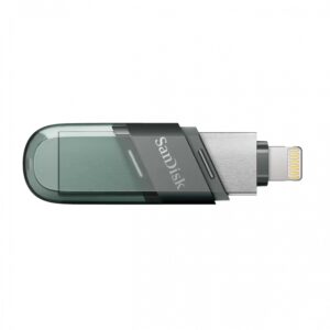 MEMORIA SANDISK 256GB IXPAND FLASH DRIVE FLIP PARA IPHONE/IPAD LIGHTNING/USB 3.1 METLICA CON TAPA DE PLASTICO SDIX90N-256G-GN6NE