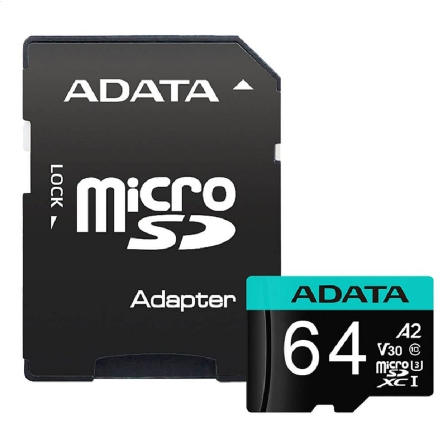 MEMORIA ADATA MICRO SDXC/SDHC 64GB UHS-I 100MB/80MB CLASE 10 V30 A2 C/ADAPTADOR AUSDX64GUI3V30SA2-RA1 - Adata