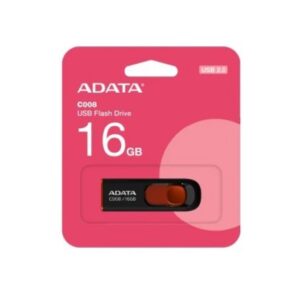 MEMORIA ADATA 16GB USB 2.0 C008 RETRACTIL NEGRO- ROJO (AC008-16G-RKD) - Adata