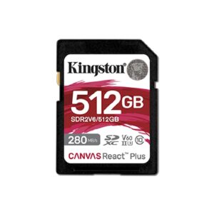 MEMORIA FLASH SD KINGSTON SDXC CANVAS REACT PLUS 512GB 280R/150W UHS-II U3 V60 SDR2V6/512GB