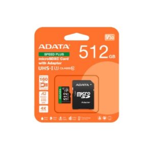 MEMORIA ADATA MICRO SDXC SPEED PLUS 512GB , U3/CL10/ V30/ A2 / 180MB/160 MB COMPATIBLE CON PORTAIL, PC , TABLETA, CAMARA DE A