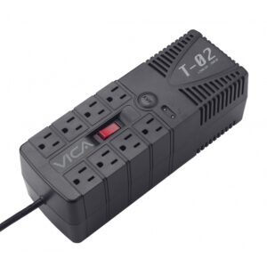 REGULADOR ELECTRONICO DE VOLTAJE VICA T-02 1200VA / 700W, 8 TOMAS NEMA 5-15R REGULADAS Y CON SUPRESOR DE PICOS, PUERTO RJ11, 