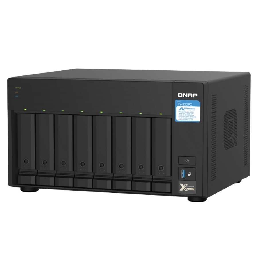 NAS QNAP TS-832PX-4G/ 8 BAHIAS SATA HDD DE 3,5/ NUCLEO CUADRUPLE 1.7GHZ/4GB DDR4 SODIMM AMPLIABLE A 16GB/2 PTO 2,5 GBE /2 PTO