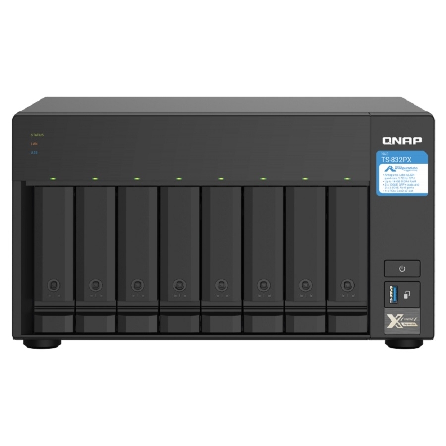 NAS QNAP TS-832PX-4G/ 8 BAHIAS SATA HDD DE 3,5/ NUCLEO CUADRUPLE 1.7GHZ/4GB DDR4 SODIMM AMPLIABLE A 16GB/2 PTO 2,5 GBE /2 PTO