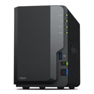NAS SYNOLOGY DS223 /2 BAHIAS NUCLEO CUDRUPLE 1.7 GHZ /2GB DDR4/ LAN GIGABIT X1/USB 3.2 X3/SATA/HOT-SWAP/ SIN DISCOS/ REALTEK 
