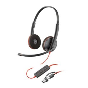 DIADEMA HP POLY 8X228A6 BLACKWIRE C3220 | ALAMBRICA BINAURAL | USB-A USB-C | REDUCCION DE RUIDO CON MICROFONO | CONTROL EN EL CABLE | COLOR NEGRO CON NARANJA