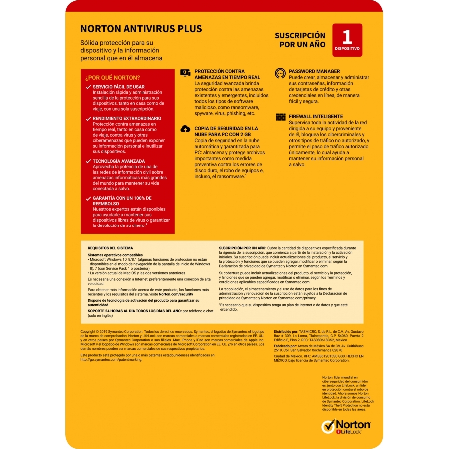 NORTON ANTIVIRUS PLUS 1 DISPOSITIVO 1 AñO (CAJA) - Norton