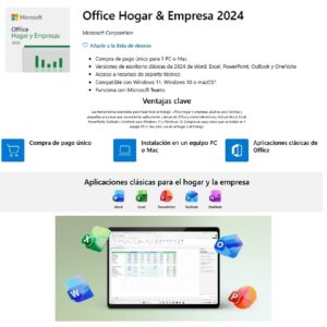 ESD OFFICE HOME AND BUSINESS 2024 / LICENCIA PERPETUA / DESCARGA DIGITAL / 1 USUARIO / PC O MAC / APLICACIONES INCLUIDAS WORD, EXCEL, POWER POINT, OUTLOOK Y ONE NOTE