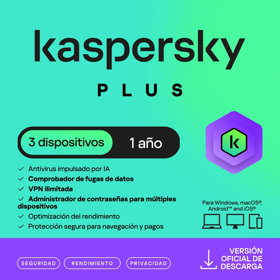 ESD KASPERSKY PLUS 3 DISP 2 CUENTAS KPM 1 AÑO - Kaspersky