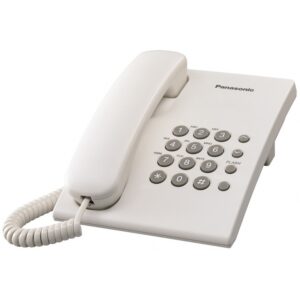 TELEFONO PANASONIC KX-TS500MEW ALAMBRICO BASICO UNILINEA SIN MEMORIAS CONTROL DE VOLUMEN 4 NIVELES REMARCACION ULTIMO NUMERO 