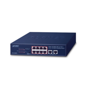 Switch de Escritorio de 8 Puertos 10/100TX 802.3at PoE+ / 2 Puertos 10/100TX / 120W PoE Budget / Modos Standard, VLAN y Exten