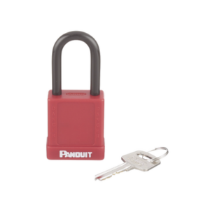 Candado de Bloqueo LOTO de Seguridad Dieléctrico, Con Llave Única, Diámetro de 6.5 mm, Color Rojo - PANDUIT