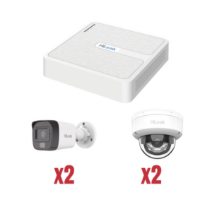 Kit IP 1080p (2 Megapixel) / NVR de 4 Canales con 4 Puertos PoE / 2 Cámaras IP Bala para Exterior con microfono y Dual light 