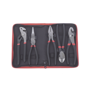 Juego de 5 Pinzas de 8″ con Estuche. Incluye: P. Mecánica, P. para Tubo, P. Eléctrica, P. Corte, Nariz Larga. - PRECISION