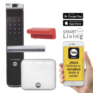 Kit Cerradura con manija YMF40A y HUB, Apertura por, Código, Biometría y apertura por SMARTPHONE, Para puertas de 35 a 90 mm 