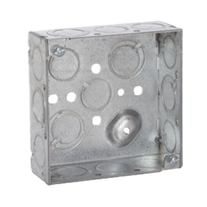 Caja Cuadrada 4 x 4″/Profundidad 1- 1/2″/ 10 Entradas de 1/2″ y 6 TKO (1/2″-3/4″). - RACO