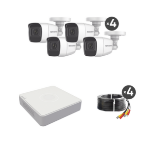 (MICRÓFONO Integrado) Kit TurboHD 1080p Lite / DVR 4 canales / Audio por Coaxitron / 4 Cámaras Bala de Metal con Micrófono In