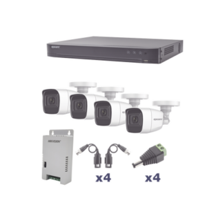 KIT TurboHD 1080p / DVR 4 Canales / 4 Cámaras Bala Policarbonato con Audio Integrado (exterior 2.8 mm) / Transceptores / Cone