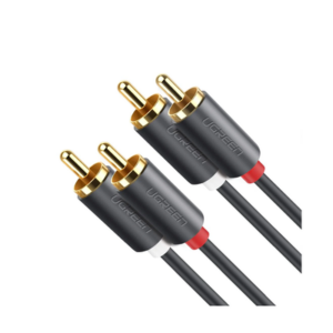 Cable de Audio 2 RCA Macho a 2 RCA Macho / 5 Metros (16.40 Pies) / Color Negro / Alta Calidad / Anillos de Goma para Asegurar