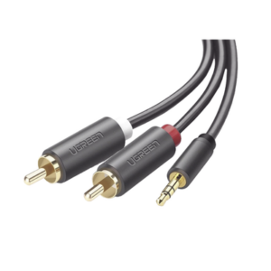 Cable Adaptador de 3.5mm Macho a 2 RCA Macho / 5 Metros (16.40 Pies) / Color Gris / Blindaje Múltiple / ABS / Alta Calidad - 