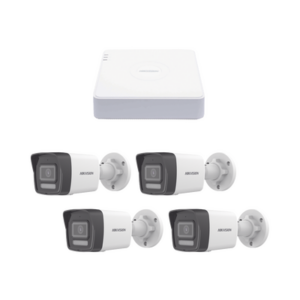 Kit IP 1080p (2 Megapixel) / NVR de 4 Canales con 4 Puertos PoE / 4 Cámaras IP Bala ColorVu Lite y ACUSENSE Lite / Micrófono 