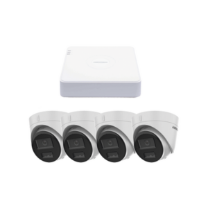 Kit IP 1080p (2 Megapixel) / NVR de 4 Canales con 4 Puertos PoE / 4 Cámaras IP Turret con Micrófono Integrado / ColorVu y ACU