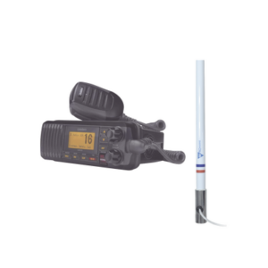 Kit de radio UM385BK | mas antena marina de fibra de vidrio TX-5101SYS/10M fabricada en fibra de vidrio con base roscable de 