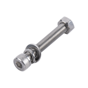 1 Tornillo Allen Milimétrico de Acero Inoxidable M8-1.25 x 65/ Con 1 Tuerca, 1 Arandela de Presión y 1 Plana / Para Montajes 