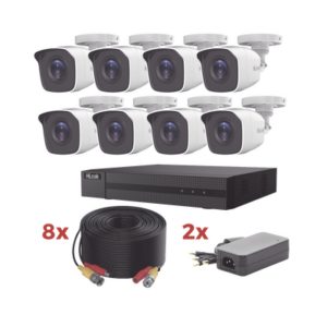 Kit TurboHD / DVR 8 Canales 1080p Lite / 8 Cámaras bala 1080p metalicas / 8 cables de 20 metros / 2 fuentes de 4 canales - Hi