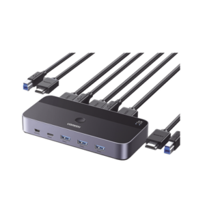 Conmutador KVM HDMI 4K | HDMI 2.0 | 2 Entradas 1 Salida | 4 Puertos USB 3.0 (3 USB-A *1 USB-C) | Soporta 4K@60Hz | HDR | Indi