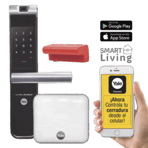 Kit Cerradura con manija YMF40A y HUB, Apertura por, Código, Biometría y apertura por SMARTPHONE, Para puertas de 35 a 90 mm 