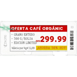 Etiqueta Electrónica de Estantería ZKE29B / Pantalla EPD Gráfica 2.9 Pulgadas / Resolución 296×128 Píxeles / 4 Colores (Negro