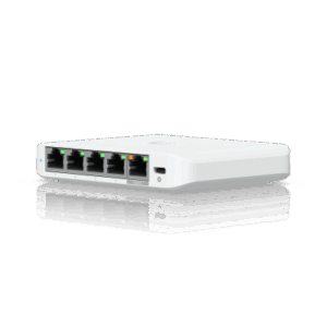 USW Flex Mini 2.5G Switch de 5 puertos 2.5G, Compacto, para Escritorio, se puede Energizar por PoE o con un Adaptador tipo US