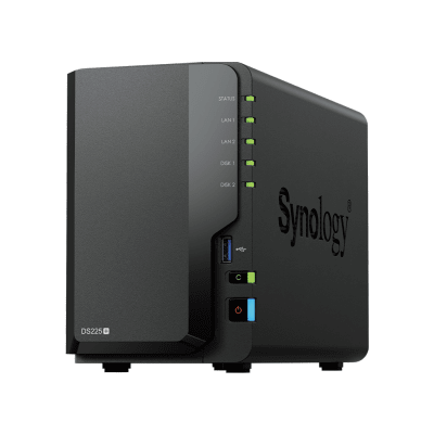 NAS DiskStation DS225+ | 2 Bahías | Intel Celeron J4125 | 2 GB DDR4 | Hasta 40 TB | Puertos 1GbE y 2.5GbE | USB 3.2 Gen 1 | C