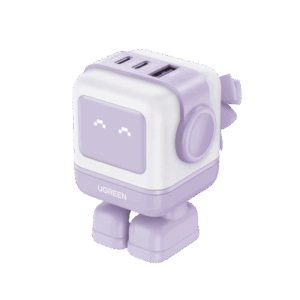 Cargador RobotGaN de 65W Serie UNO | 3 Puertos de Carga Rápida | 2 USB-C | 1 USB-A | PD 3.0 | QC 4.0 | Carga Inteligente | Tecnología GaN II | Zapato Magnético Extraíble | Carcasa Ignífuga | Pantalla LED