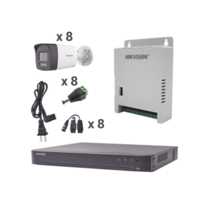 Kit Audio Bidireccional TurboHD 4K-3K / DVR 8 Canales 4K / 8 Cámaras Bala (Exterior) con Bocina y Microfóno Integrado 3K / 1 