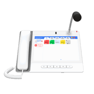 Teléfono IP Color Blanco Android 9.0 Empresarial para voceo 20 líneas SIP, pantalla táctil, Wi-Fi y Bluetooth, PoE, Voceo/ Mu