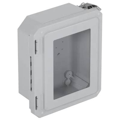 Caja Impermeable De Fibra De Vidrio, 8.77″ (22.27cm) Alto x 6.77″ (17.19cm) Ancho x 4.06″ (10.31cm), Con Ventanilla, Listado