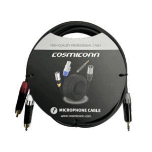 Cable 3.5mm a 2 RCA, conectores negros, con diferenciador de blanco y rojo en RCA MT380-RD – MT380-WH – MTP3C-BG, length 3m -
