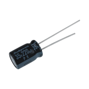 Capacitor Electrolítico Radial en Aluminio de 220 µFd, 35 Vcc, 105 °C, 10 x 12.5 mm. - Syscom