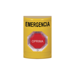 Botón de Emergencia en Español, Color Amarillo, Acción Mantenida, Girar para Restablecer y LED Multicolor - STI