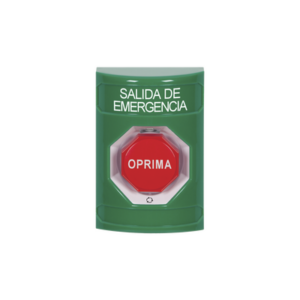 Botón de Salida de Emergencia , Texto en Español, Acción Mantenida, Girar para Restablecer, LED de iluminación - STI