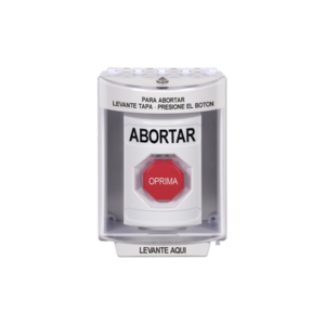Botón de Abortar, Bocina de Advertencia Integrada, Texto en Español, Tapa Protectora de Policarbonato Súper Resistente con Es