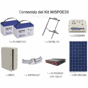 Kit Solar Witek de 28 W con 5 Puertos PoE 802.3 af y PoE Pasivo 24 V para alimentar Camaras IP y un Enlace Punto a Punto en 24 Vcc