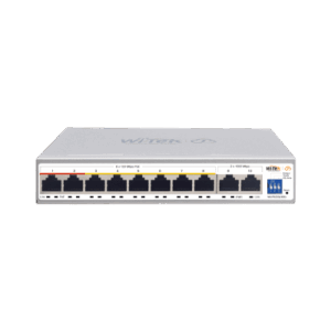 Switch PoE / Administración en la nube / Con 8 puertos 10/100 Mbsp PoE af/at / 2 Puertos Uplink 10/100/1000 Mbps /  Presupuesto 100 W / PoE hasta 250 metros / Soporta protocolo ONVIF