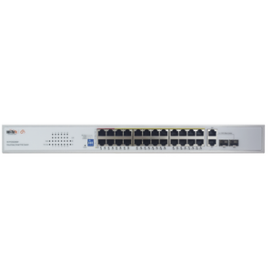 Switch PoE (802.3af/at/bt) / No administrable de largo alcance / Hasta 250m / Con 24 x 10/100Mbps + 2 x SFP Gigabit Combo / 250 W