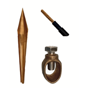 Kit Básico para Tierra Física con Varilla de  5/8" de 1.5 m de Largo, Opresor y 10 Metros de Cable Negro  6 Awg.