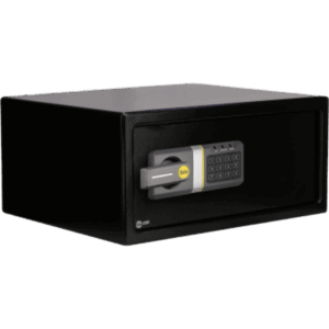 Caja Fuerte Electrónica Residencial / Apertura por Código 3-8 Dígitos / Llave de Emergencia / Puerta Acero Reforzado / Bloqueo 5 Minutos / Alimentación 4 Pilas AA / Indicadores LED
